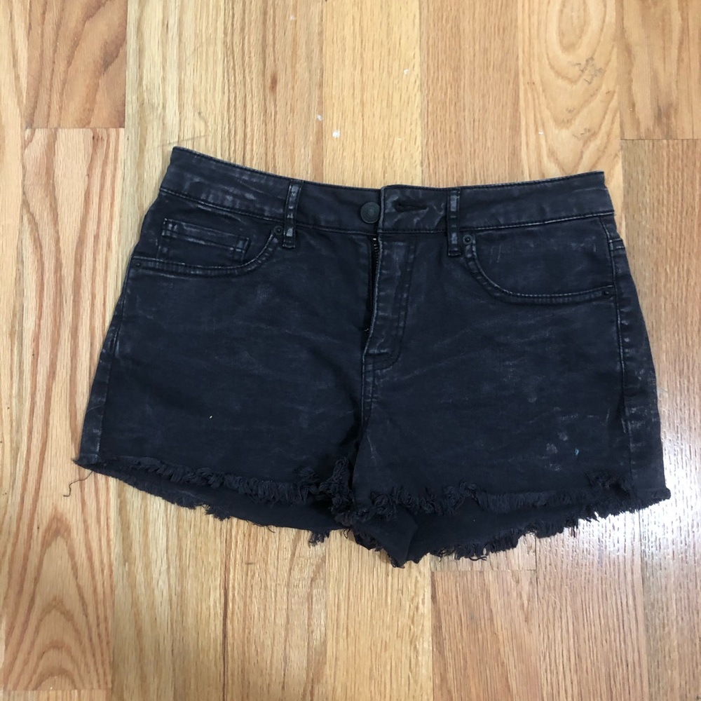Light Acid Wash Black Denim Shorts